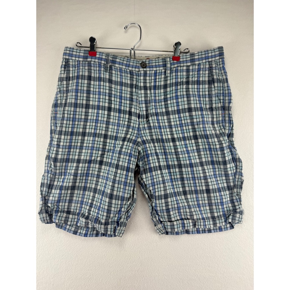 Tommy Bahama Plaid Shorts Mens 35 Blue Linen Tencel Blend‎ Casual Summer